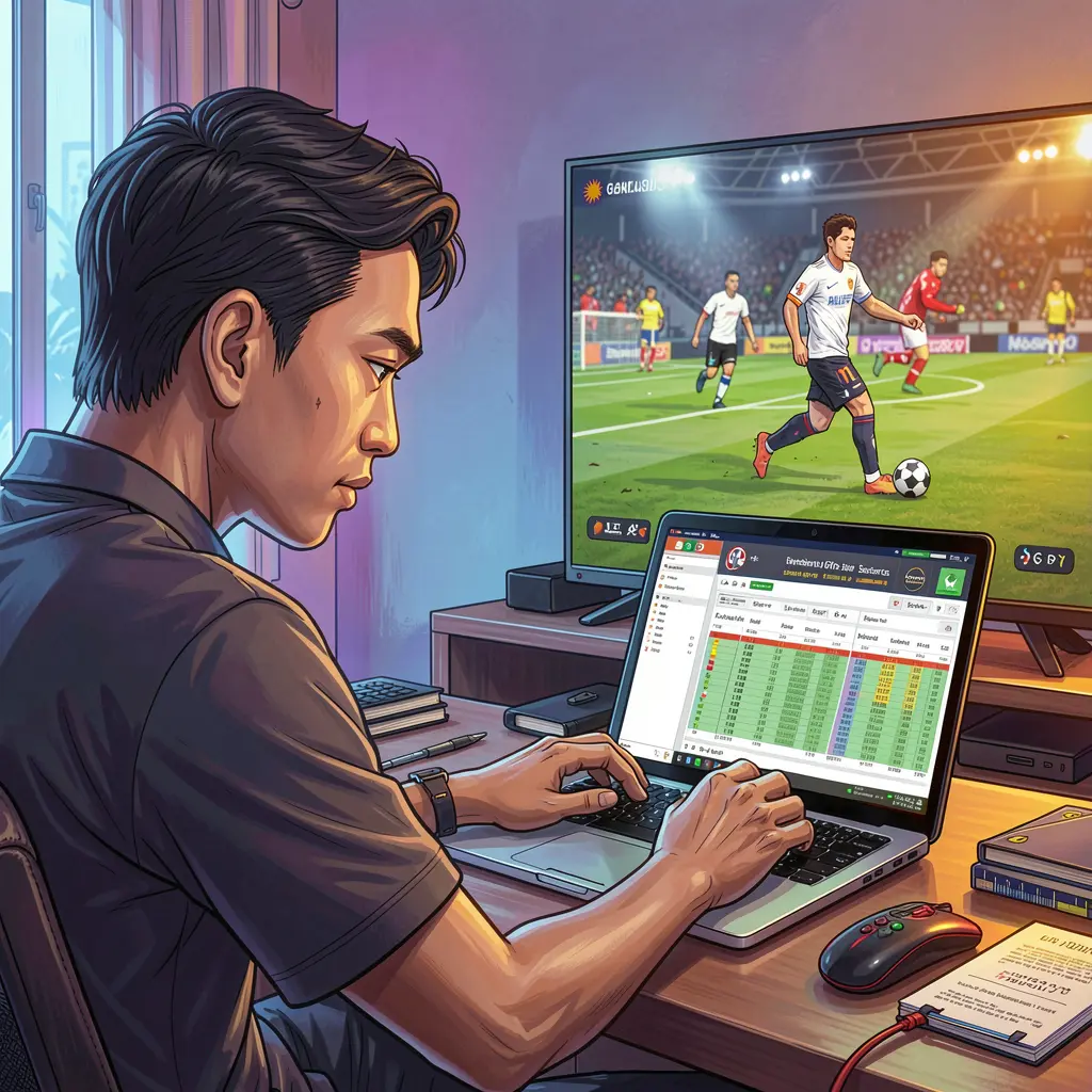 Persediaan kasino dalam talian mewah dengan komputer riba memaparkan rolet langsung, timbunan syiling emas dan cip kasino yang mewakili permainan yang dipercayai dan memberi ganjaran di 888CUCI Malaysia Pertaruhan 888CUCI – Nikmati aksi pertaruhan sukan secara langsung untuk pemain Malaysia